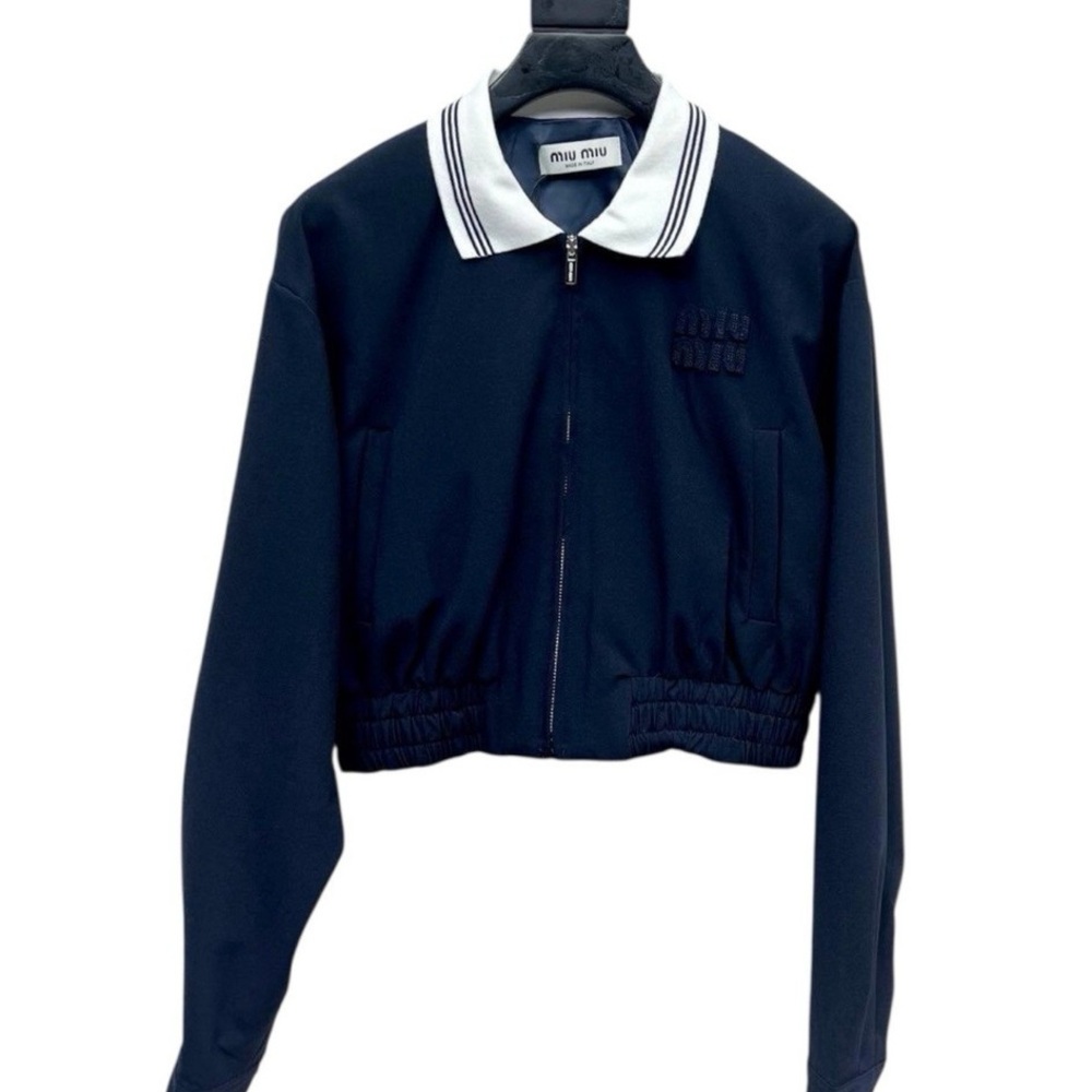Miu Miu Navy Cropped Jacket with White Collar